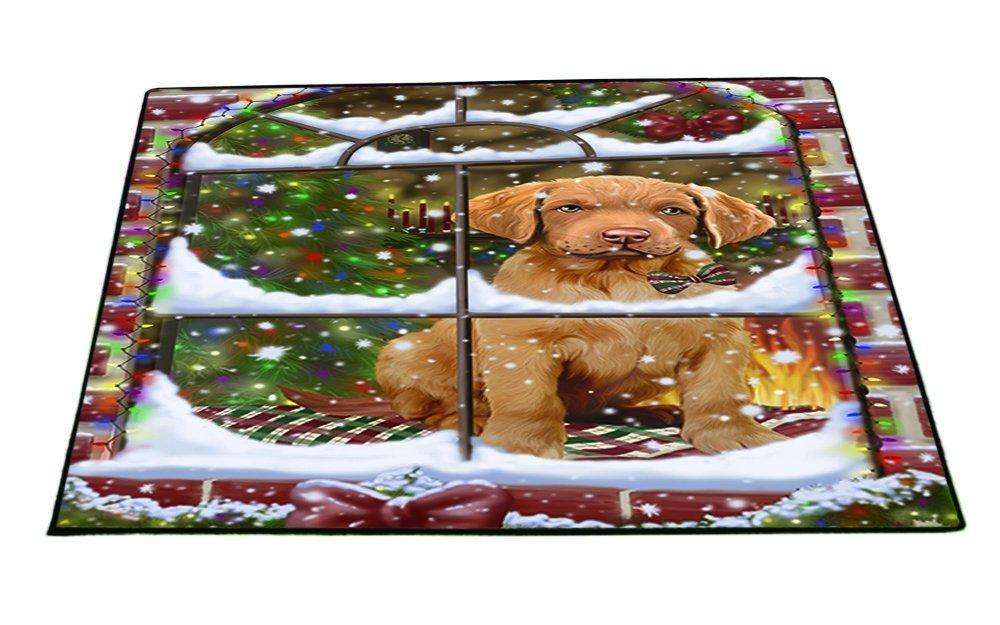 Please Come Home For Christmas Chesapeake Bay Retriever Dog Sitting In Window Floormat FLMS48825