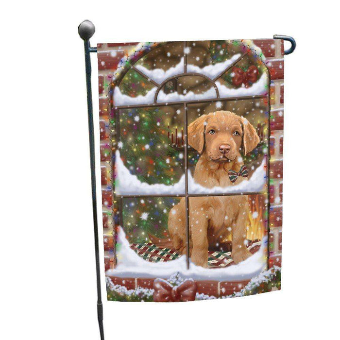 Please Come Home For Christmas Chesapeake Bay Retriever Dog Sitting In Window Garden Flag GFLG48350