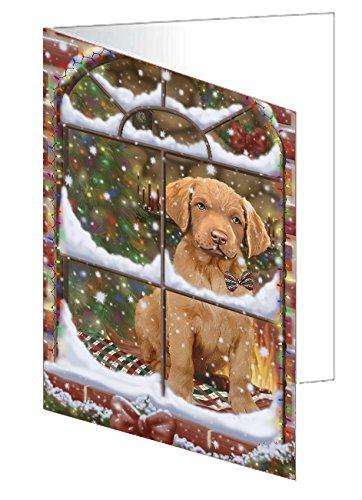 Please Come Home For Christmas Chesapeake Bay Retriever Dog Sitting In Window Handmade Artwork Assorted Pets Greeting Cards and Note Cards with Envelopes for All Occasions and Holiday Seasons GCD49352