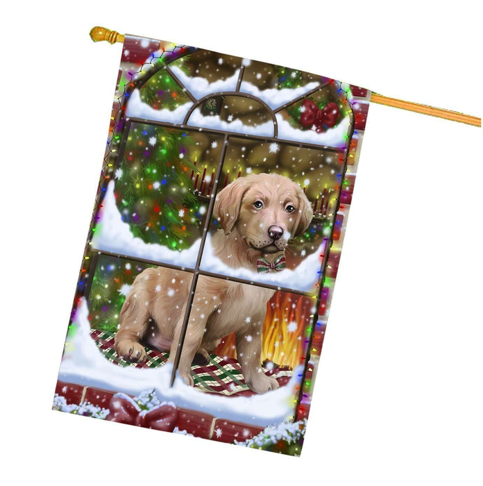 Please Come Home For Christmas Chesapeake Bay Retriever Dog Sitting In Window House Flag