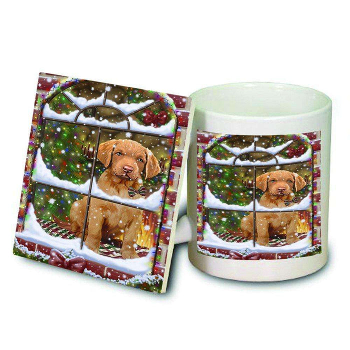 Please Come Home For Christmas Chesapeake Bay Retriever Dog Sitting In Window Mug and Coaster Set MUC48384