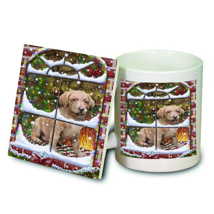 Please Come Home For Christmas Chesapeake Bay Retriever Dog Sitting In Window Mug and Coaster Set