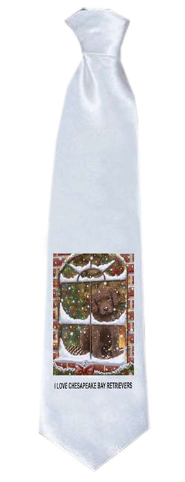 Please Come Home For Christmas Chesapeake Bay Retriever Dog Sitting In Window Neck Tie TIE48216