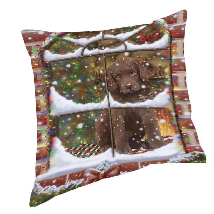 Please Come Home For Christmas Chesapeake Bay Retriever Dog Sitting In Window Pillow PIL49616