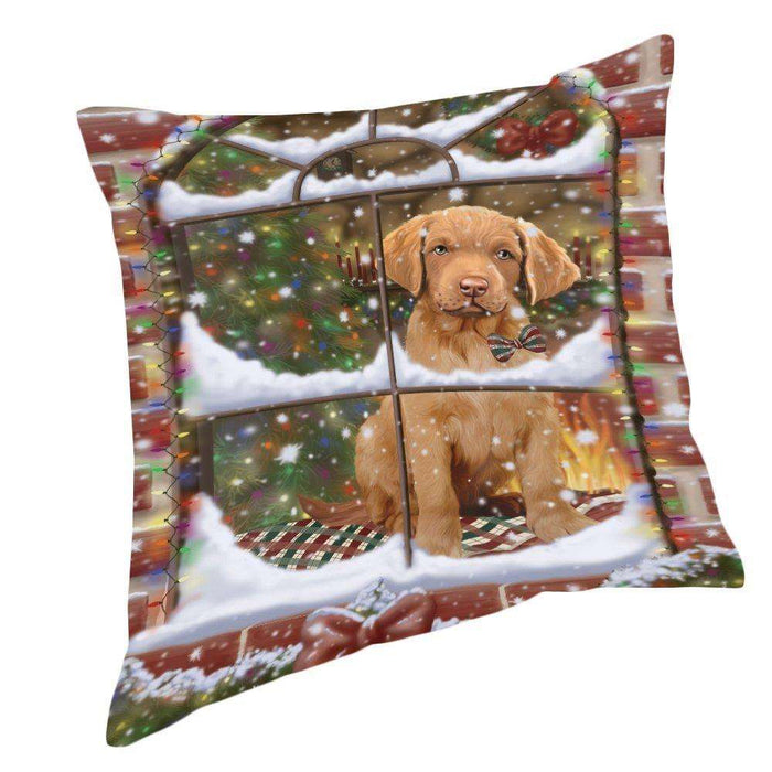 Please Come Home For Christmas Chesapeake Bay Retriever Dog Sitting In Window Pillow PIL49620