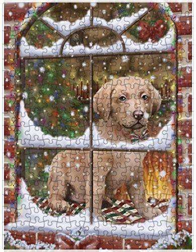 Please Come Home For Christmas Chesapeake Bay Retriever Dog Sitting In Window Puzzle with Photo Tin D575