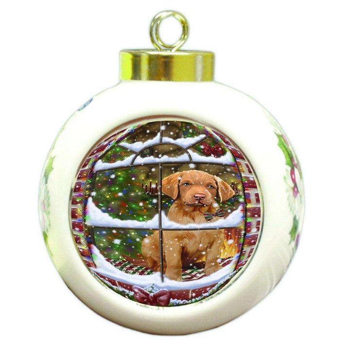 Please Come Home For Christmas Chesapeake Bay Retriever Dog Sitting In Window Round Ball Christmas Ornament RBPOR48392