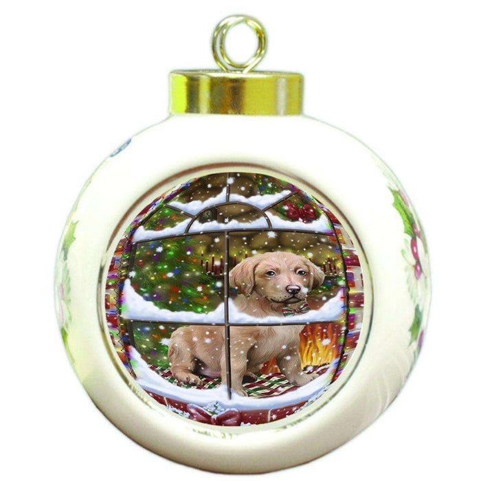 Please Come Home For Christmas Chesapeake Bay Retriever Dog Sitting In Window Round Ball Ornament D370