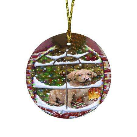 Please Come Home For Christmas Chesapeake Bay Retriever Dog Sitting In Window Round Ornament D342