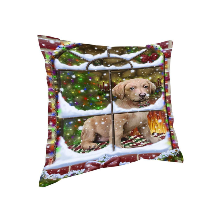 Please Come Home For Christmas Chesapeake Bay Retriever Dog Sitting In Window Throw Pillow