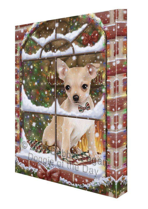 Please Come Home For Christmas Chihuahua Dog Sitting In Window Canvas Wall Art