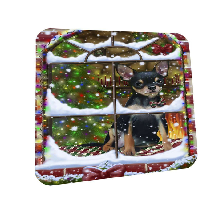 Please Come Home For Christmas Chihuahua Dog Sitting In Window Coasters Set of 4 CST48352
