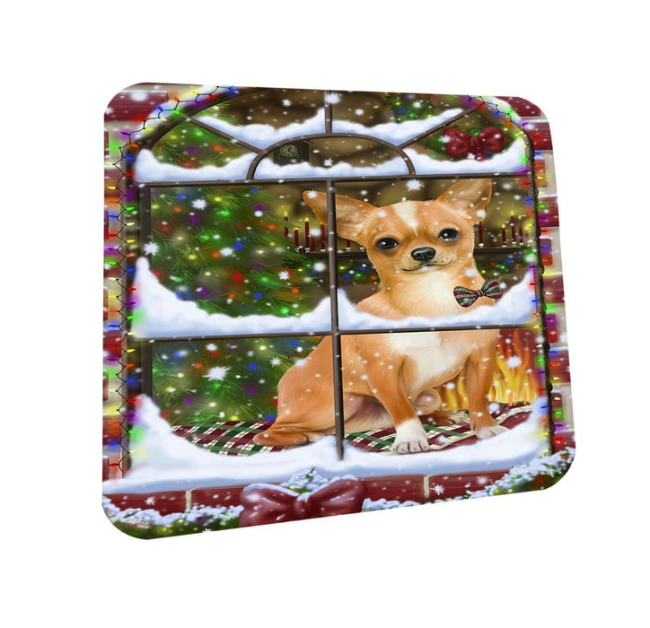 Please Come Home For Christmas Chihuahua Dog Sitting In Window Coasters Set of 4 CST48353