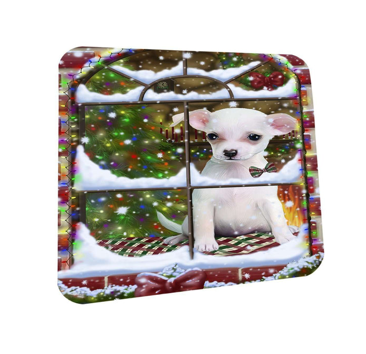 Please Come Home For Christmas Chihuahua Dog Sitting In Window Coasters Set of 4 CST48354