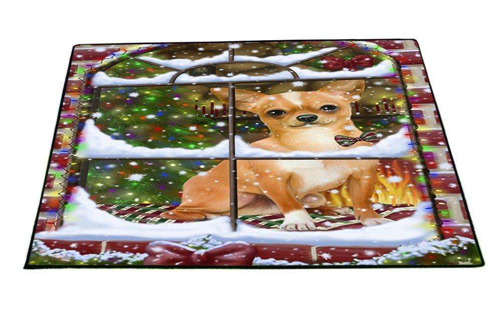 Please Come Home For Christmas Chihuahua Dog Sitting In Window Floormat FLMS48831