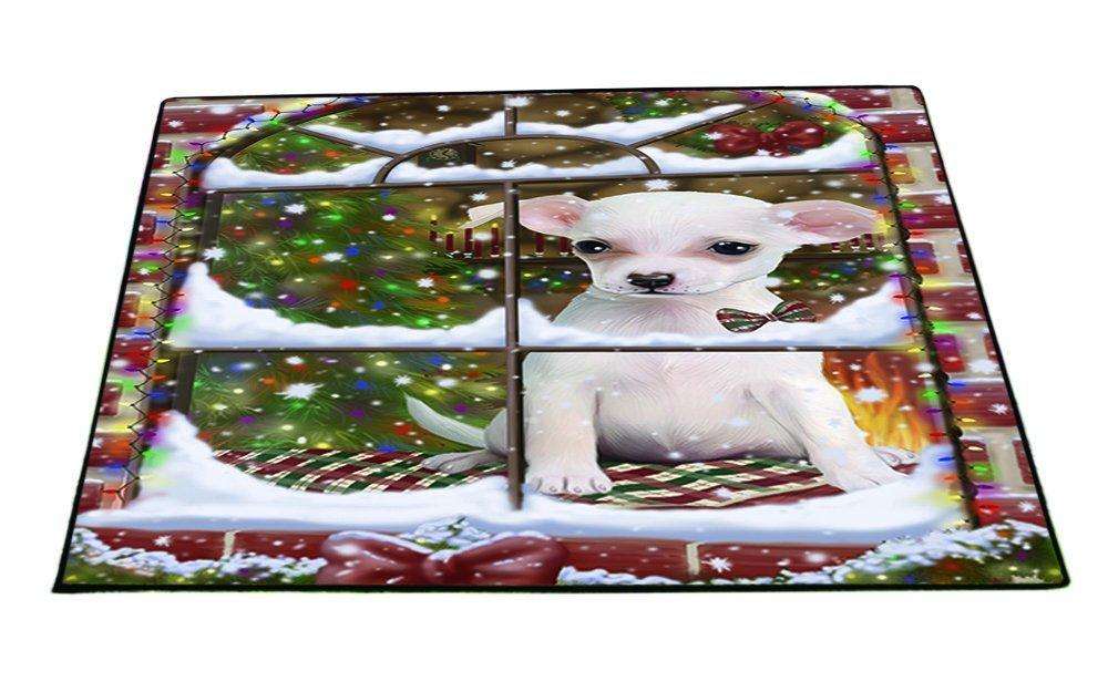 Please Come Home For Christmas Chihuahua Dog Sitting In Window Floormat FLMS48834