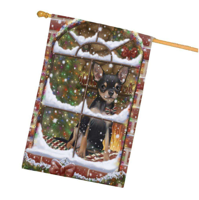 Please Come Home For Christmas Chihuahua Dog Sitting In Window House Flag FLG48406