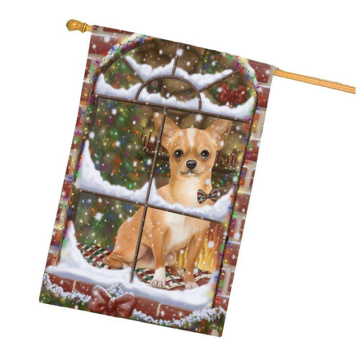 Please Come Home For Christmas Chihuahua Dog Sitting In Window House Flag FLG48407