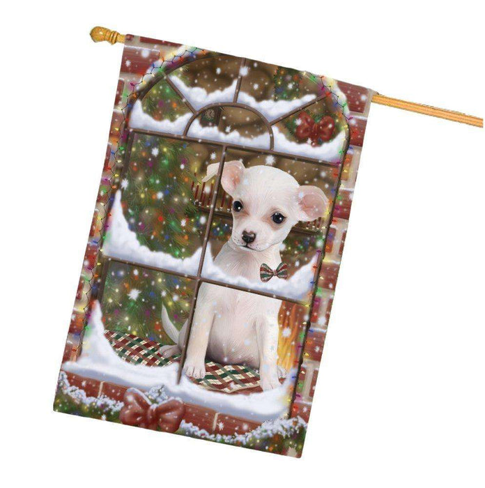 Please Come Home For Christmas Chihuahua Dog Sitting In Window House Flag FLG48408