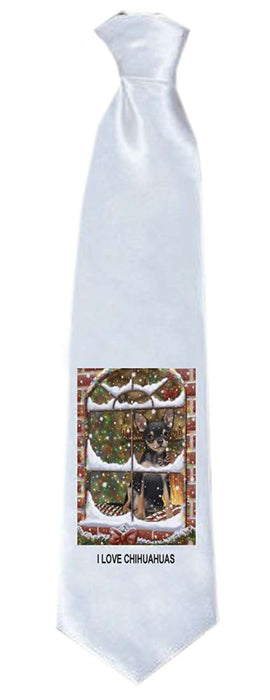 Please Come Home For Christmas Chihuahua Dog Sitting In Window Neck Tie TIE48218