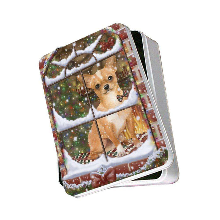 Please Come Home For Christmas Chihuahua Dog Sitting In Window Photo Storage Tin PITN48394