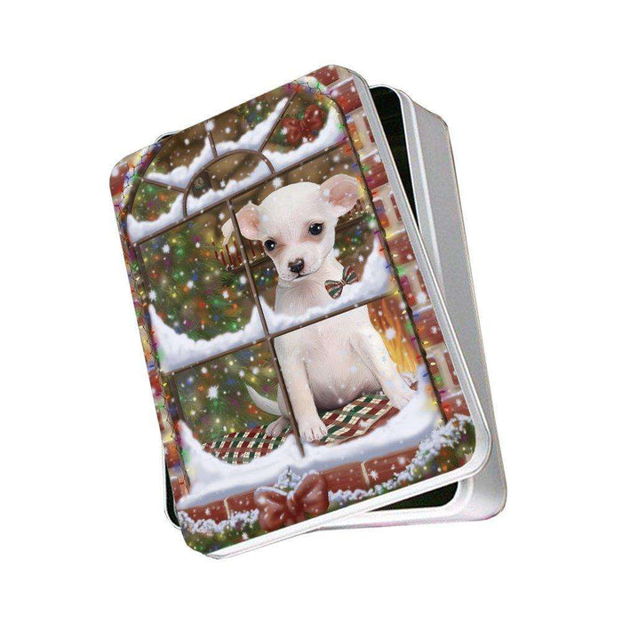 Please Come Home For Christmas Chihuahua Dog Sitting In Window Photo Storage Tin PITN48395