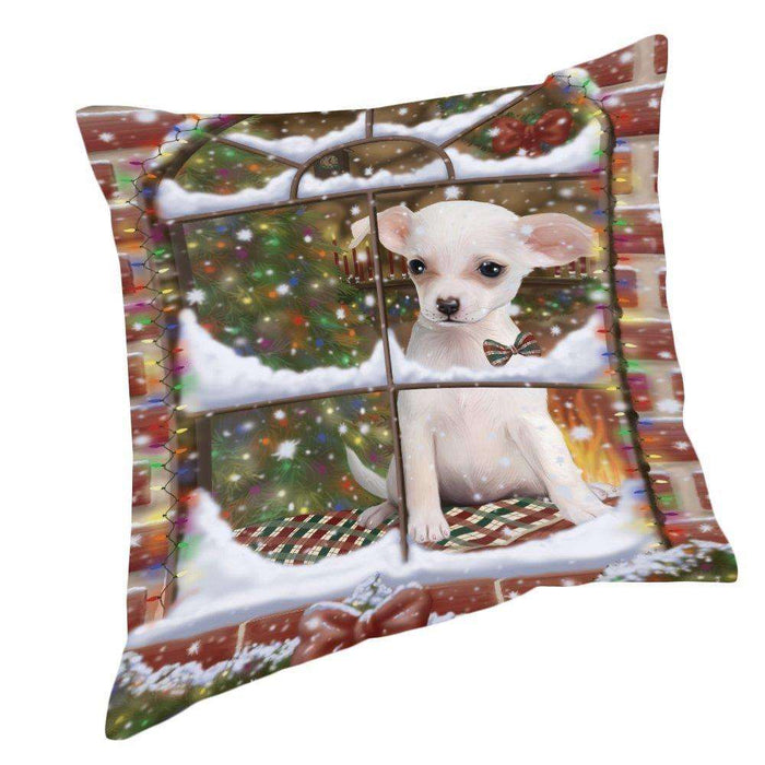 Please Come Home For Christmas Chihuahua Dog Sitting In Window Pillow PIL49632