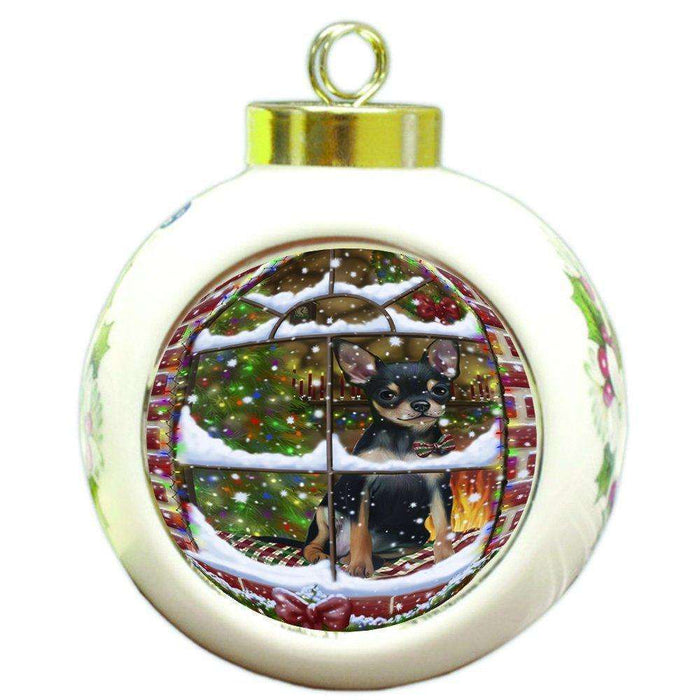 Please Come Home For Christmas Chihuahua Dog Sitting In Window Round Ball Christmas Ornament RBPOR48393