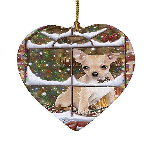 Please Come Home For Christmas Chihuahua Sitting In Window Heart Ornament