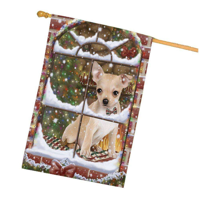 Please Come Home For Christmas Chihuahua Sitting In Window House Flag