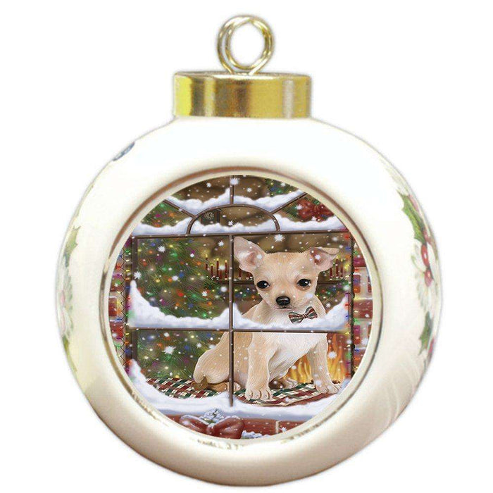 Please Come Home For Christmas Chihuahua Sitting In Window Round Ball Ornament