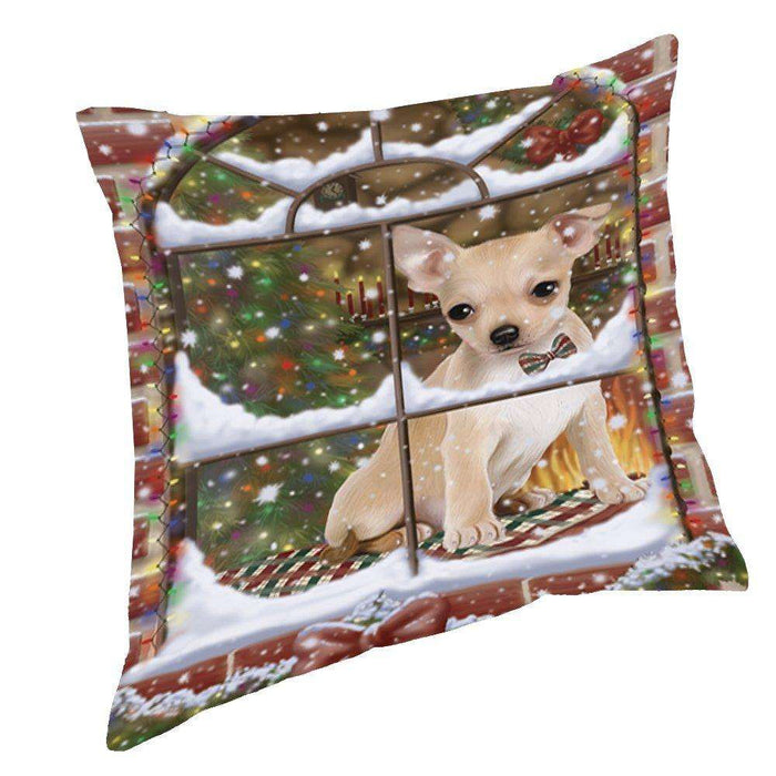 Please Come Home For Christmas Chihuahua Sitting In Window Throw Pillow