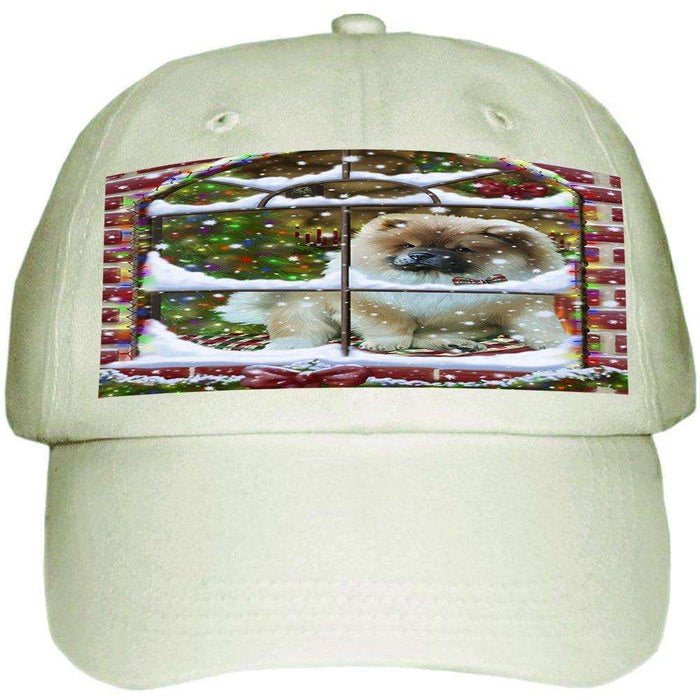 Please Come Home For Christmas Chow Chow Dog Sitting In Window Ball Hat Cap HAT48921