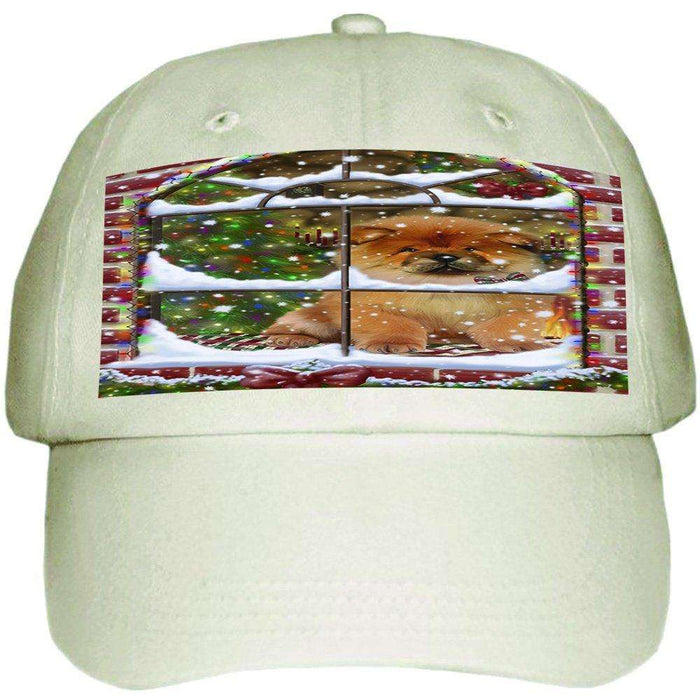 Please Come Home For Christmas Chow Chow Dog Sitting In Window Ball Hat Cap HAT48924