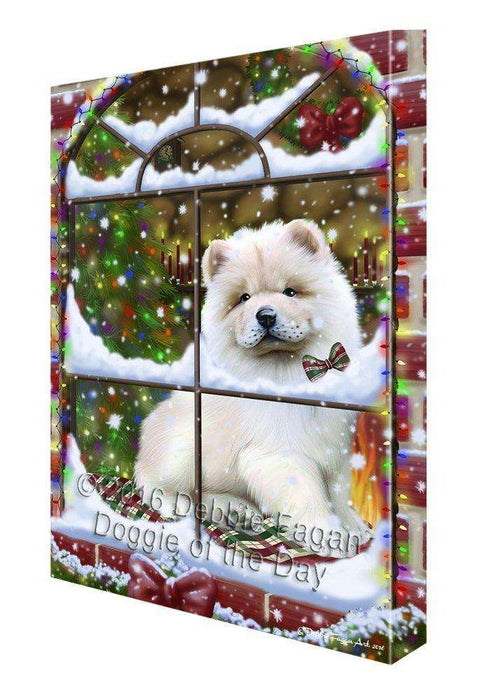 Please Come Home For Christmas Chow Chow Dog Sitting In Window Canvas Wall Art