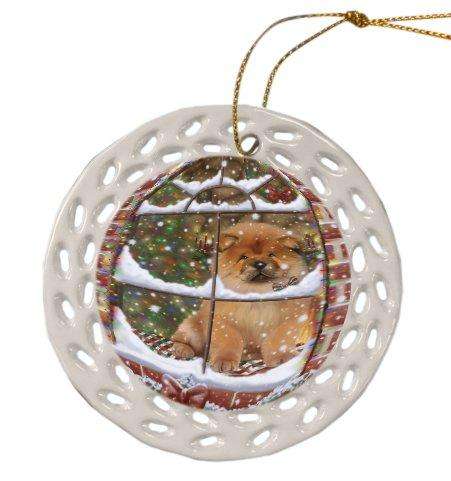 Please Come Home For Christmas Chow Chow Dog Sitting In Window Ceramic Doily Ornament DPOR48562