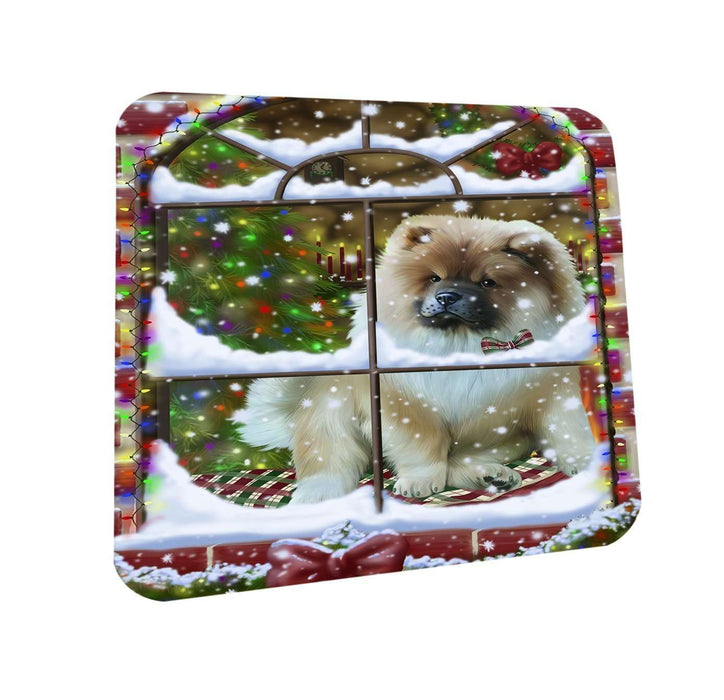Please Come Home For Christmas Chow Chow Dog Sitting In Window Coasters Set of 4 CST48355