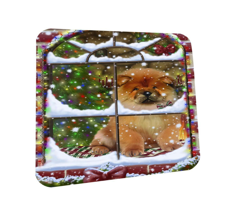 Please Come Home For Christmas Chow Chow Dog Sitting In Window Coasters Set of 4 CST48356