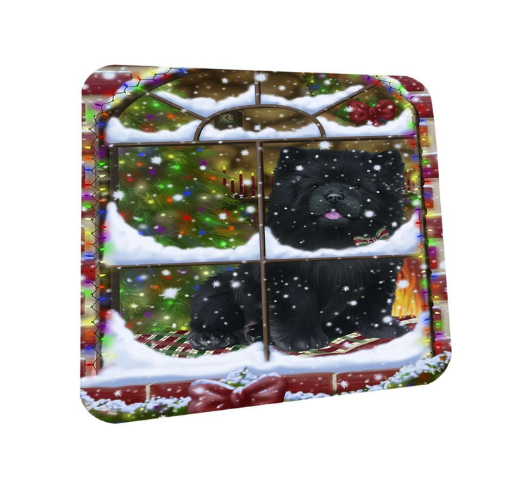 Please Come Home For Christmas Chow Chow Dog Sitting In Window Coasters Set of 4 CST48357