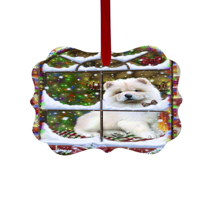 Please Come Home For Christmas Chow Chow Dog Sitting In Window Double-Sided Photo Benelux Christmas Ornament LOR49154