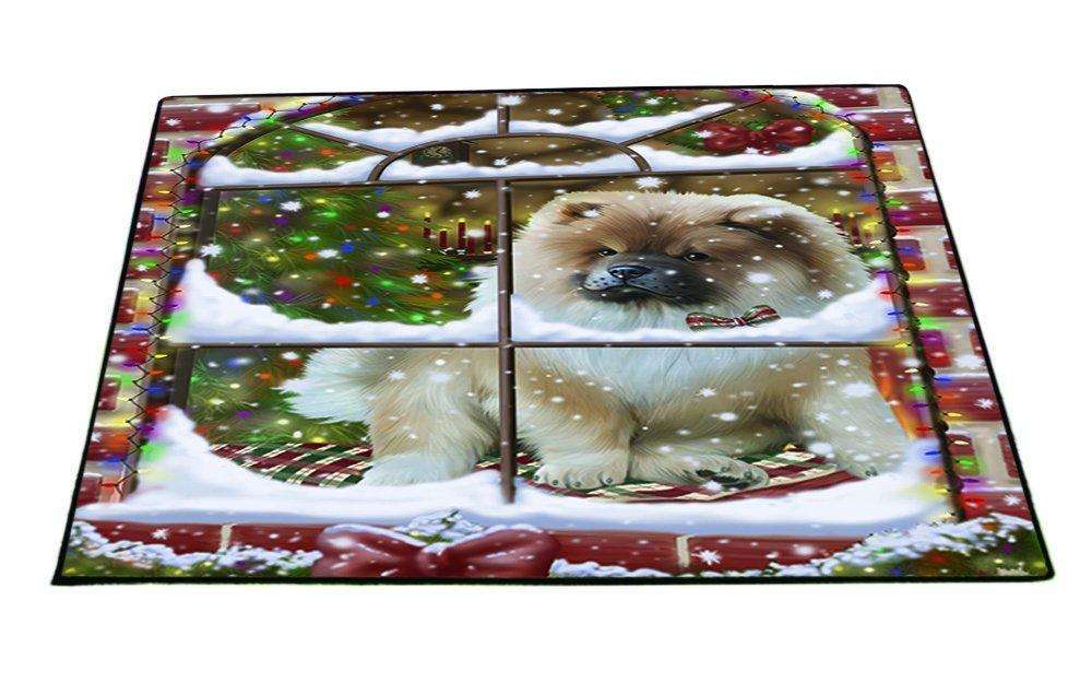 Please Come Home For Christmas Chow Chow Dog Sitting In Window Floormat FLMS48837