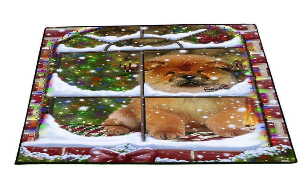 Please Come Home For Christmas Chow Chow Dog Sitting In Window Floormat FLMS48840
