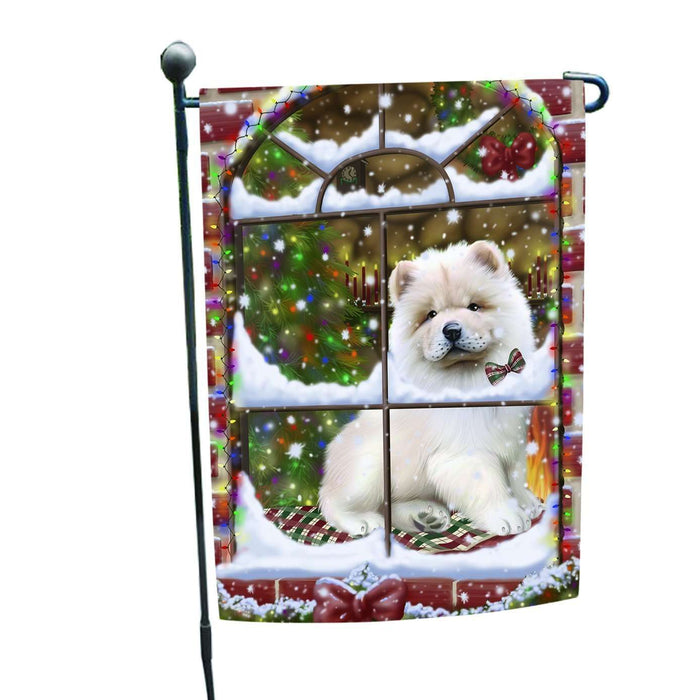 Please Come Home For Christmas Chow Chow Dog Sitting In Window Garden Flag