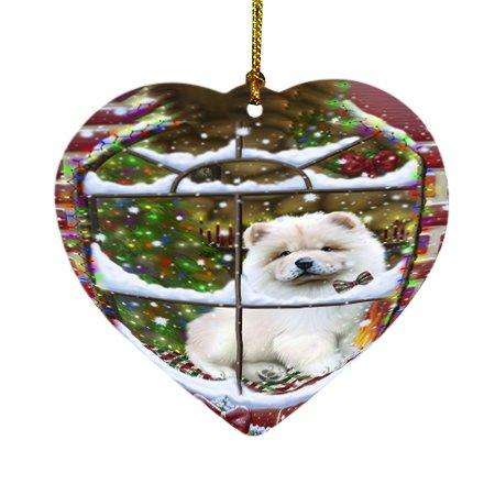 Please Come Home For Christmas Chow Chow Dog Sitting In Window Heart Ornament D343