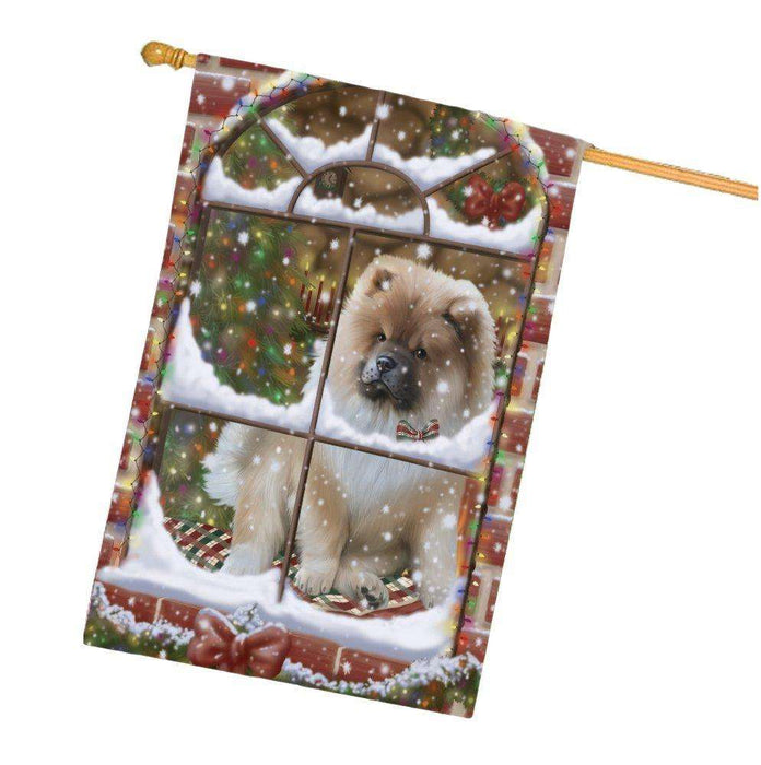 Please Come Home For Christmas Chow Chow Dog Sitting In Window House Flag FLG48409