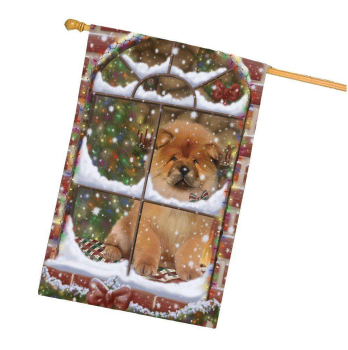 Please Come Home For Christmas Chow Chow Dog Sitting In Window House Flag FLG48410