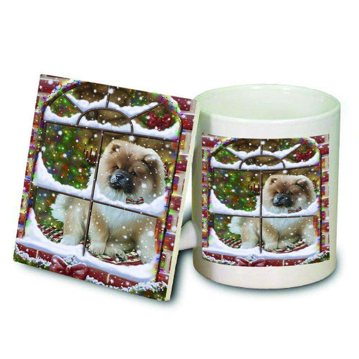 Please Come Home For Christmas Chow Chow Dog Sitting In Window Mug and Coaster Set MUC48388