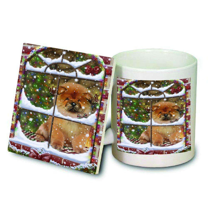 Please Come Home For Christmas Chow Chow Dog Sitting In Window Mug and Coaster Set MUC48389