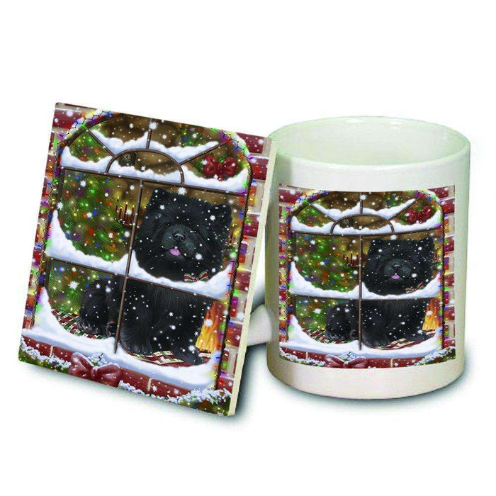 Please Come Home For Christmas Chow Chow Dog Sitting In Window Mug and Coaster Set MUC48390
