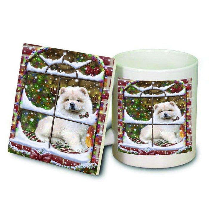 Please Come Home For Christmas Chow Chow Dog Sitting In Window Mug and Coaster Set